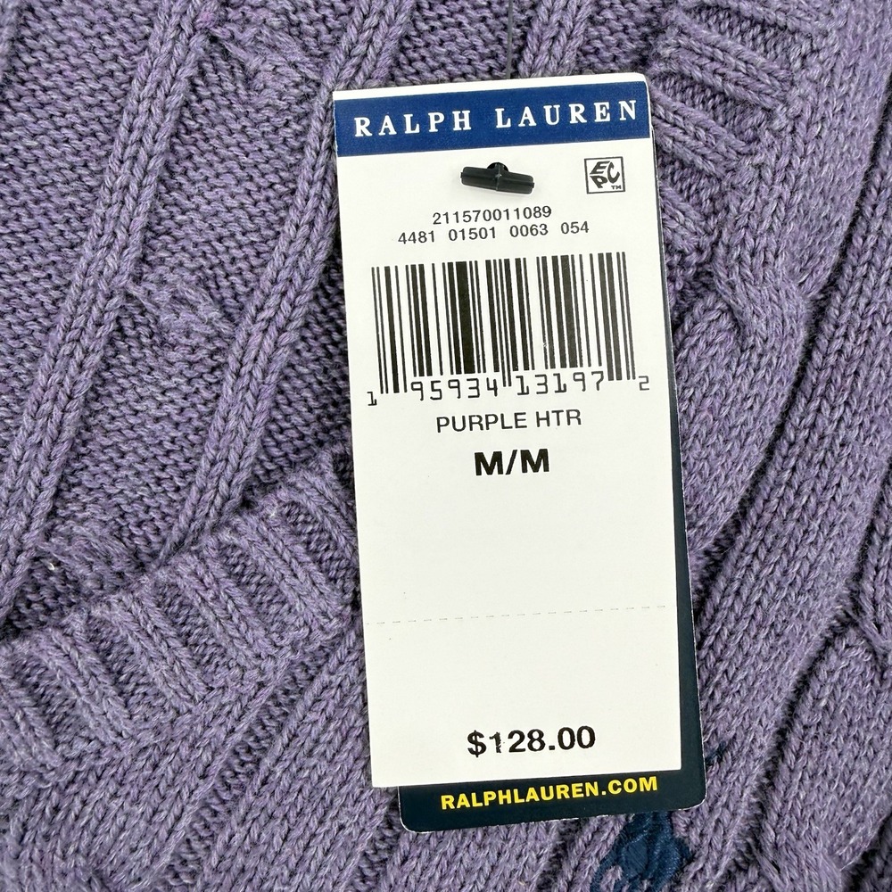 Polo Ralph Lauren Sweater Women's M Cable Knit V Neck Pullover Pony Purple - Picture 8 of 11